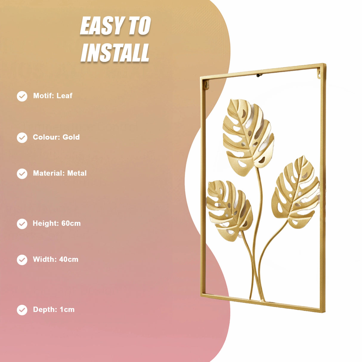 Metal Wall Picture with Leaves 40 x 60 cm Golden Decoration