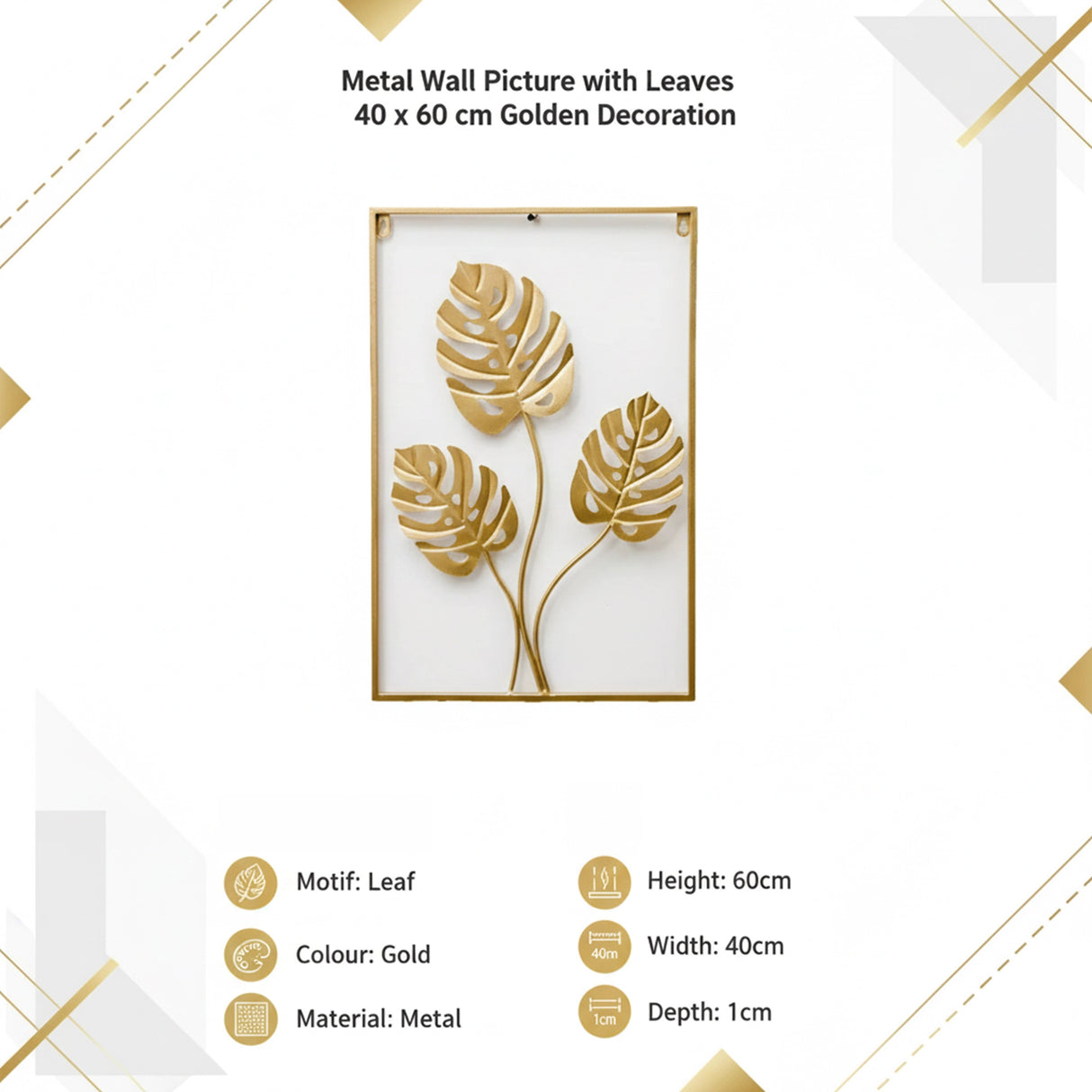 Metal Wall Picture with Leaves 40 x 60 cm Golden Decoration