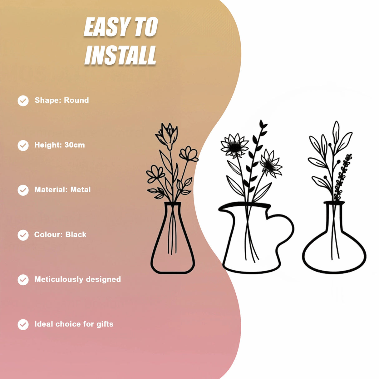 Metal Iron Flower Vase Wall Art Decoration