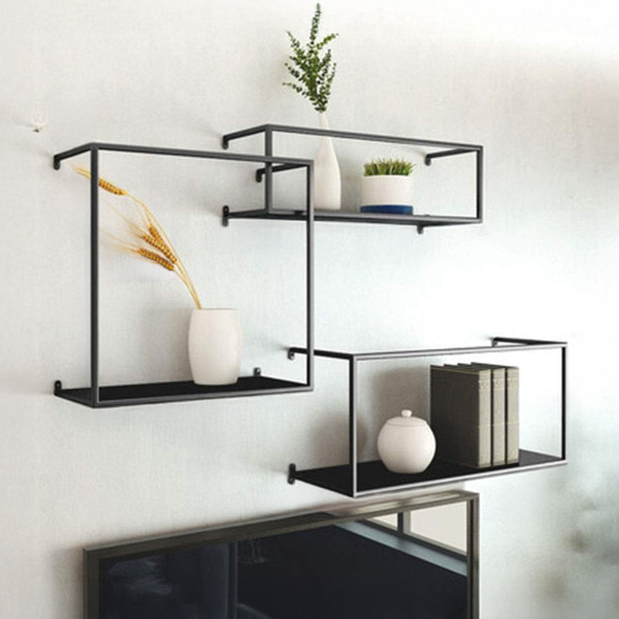 Floating Shelves Retro Industrial Ledge Black Metal Display Stand