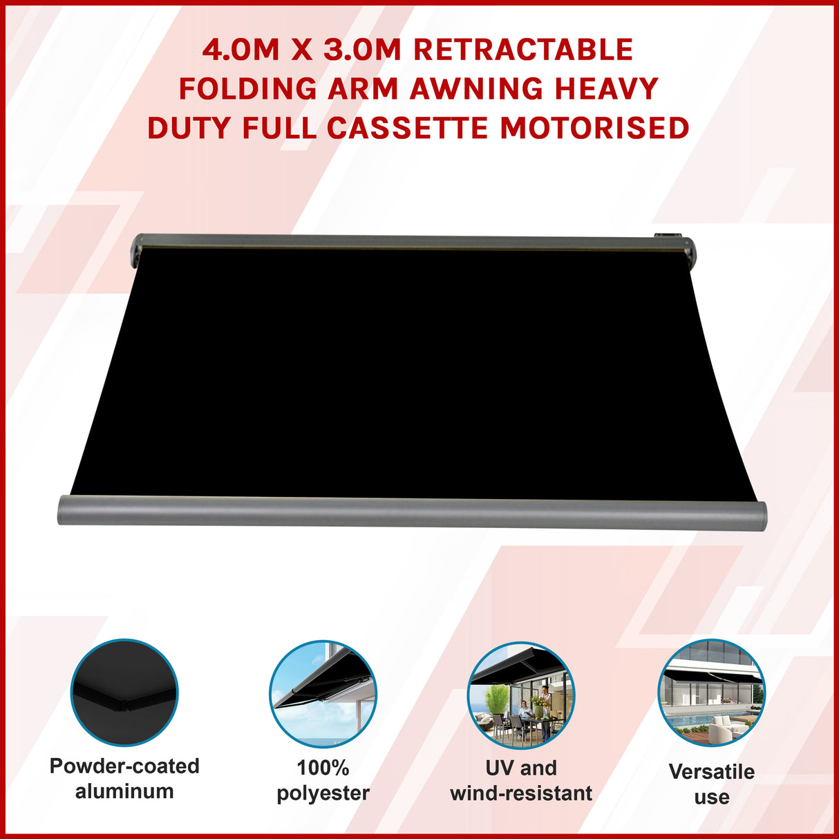 Heavy Duty Full Cassette Motorised Awning - 4.0m x 3.0m