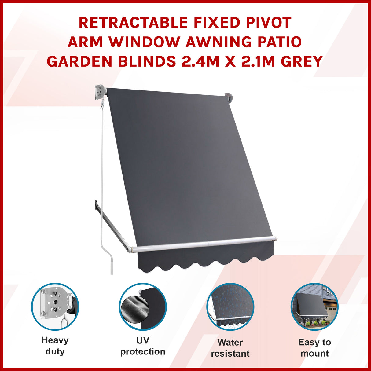 Retractable Fixed Pivot Arm Window Awning Patio Garden Blinds 2.4m x 2.1m Grey
