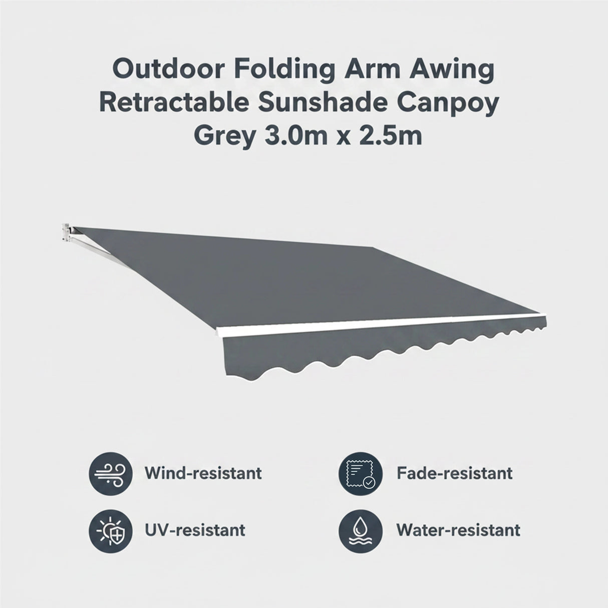 Outdoor Folding Arm Awning Retractable Sunshade Canopy Grey 3.0m x 2.5m