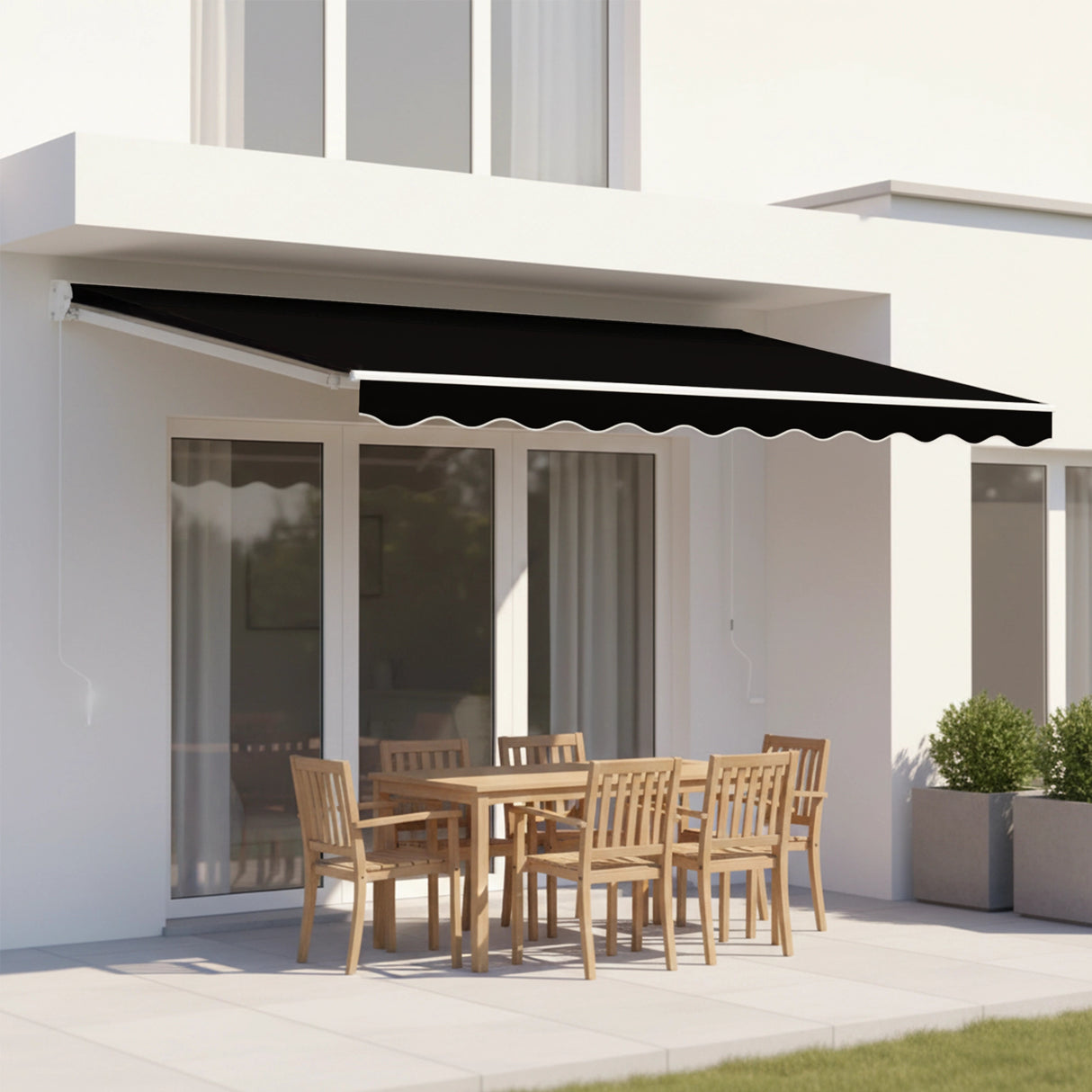 Outdoor Folding Arm Awning Retractable Sunshade Canopy Black 3.0m x 2.5m