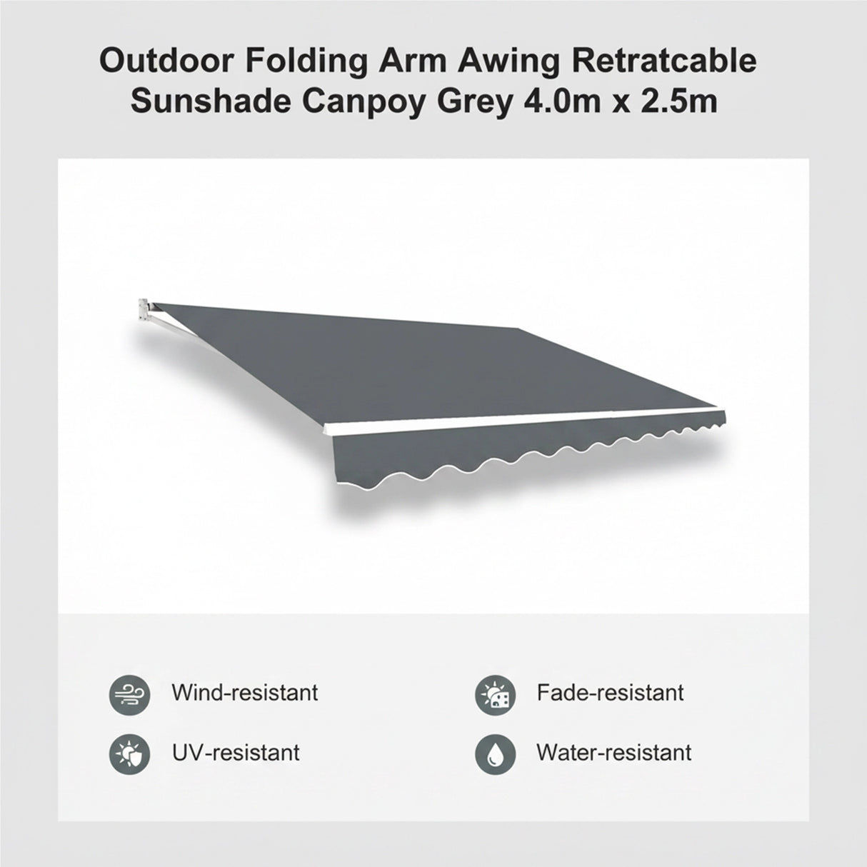 Outdoor Folding Arm Awning Retractable Sunshade Canopy Grey 4.0m x 2.5m