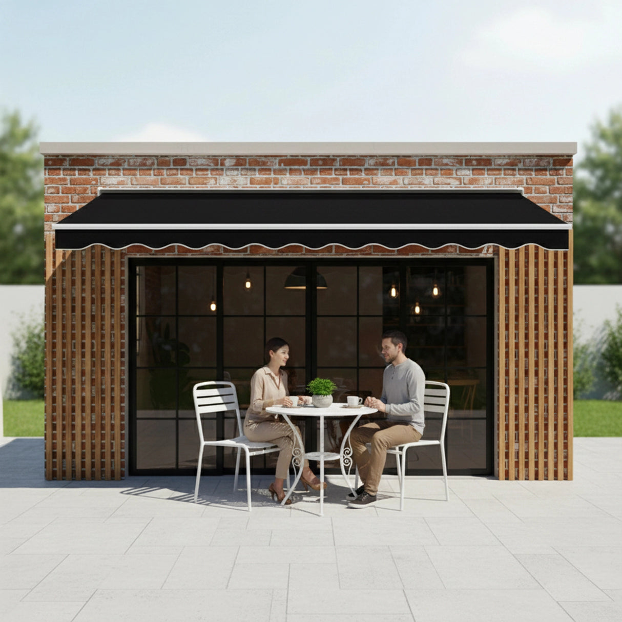 Outdoor Folding Arm Awning Retractable Sunshade Canopy Black 4.0m x 2.5m