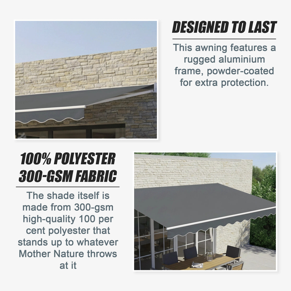 Outdoor Folding Arm Awning Retractable Sunshade Canopy Grey 5.0m x 2.5m