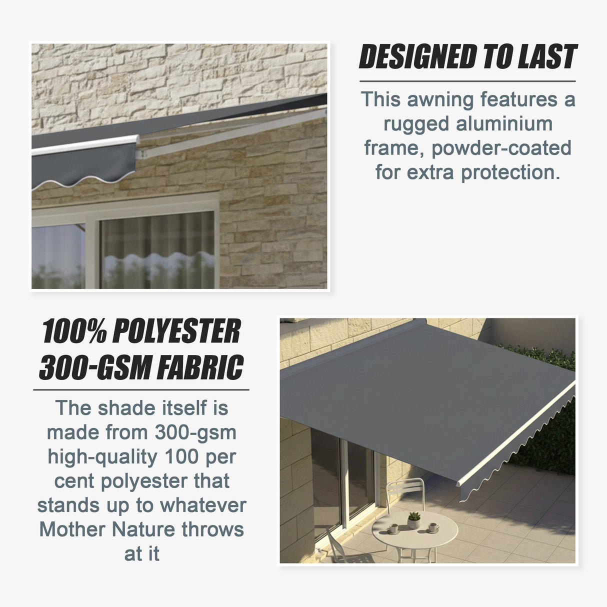 Outdoor Folding Arm Awning Retractable Sunshade Canopy Grey 4.0m x 3.0m