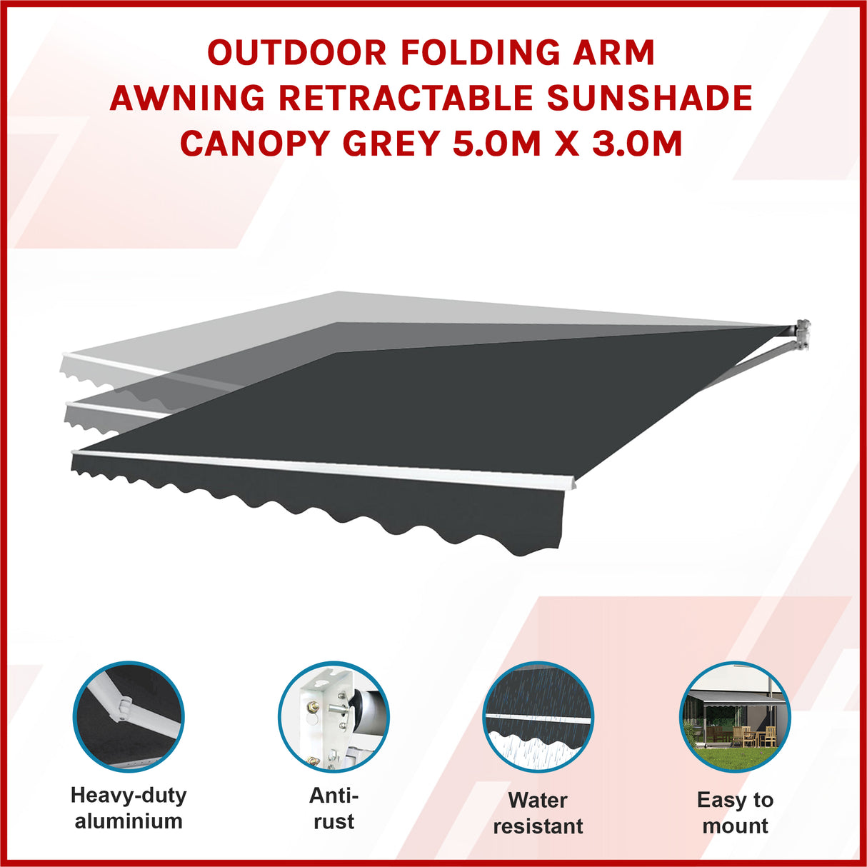 Outdoor Folding Arm Awning Retractable Sunshade Canopy Black 4.0m x 3.0m