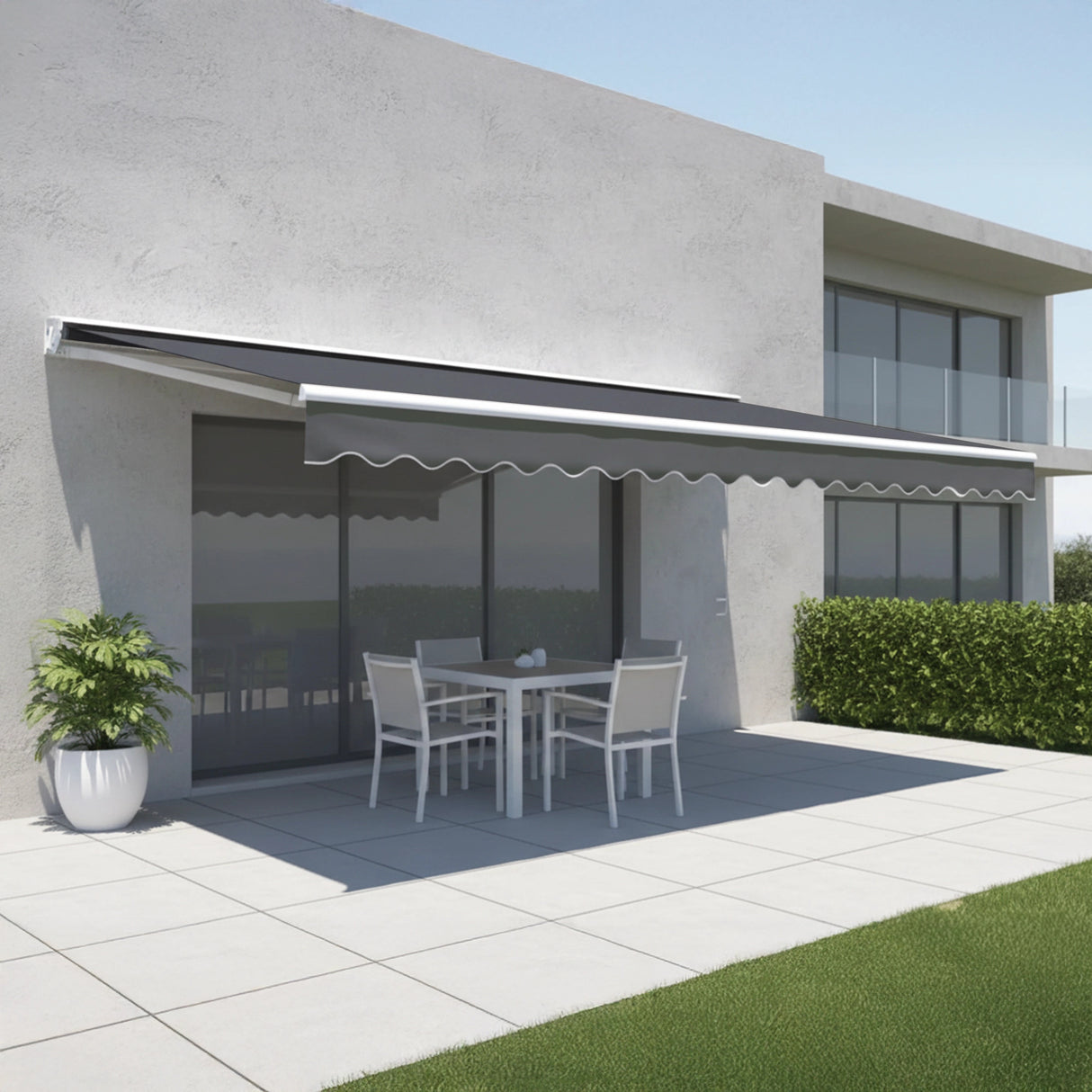 Motorised Outdoor Folding Arm Awning Retractable Sunshade Canopy Grey 4.0m x 3.0m