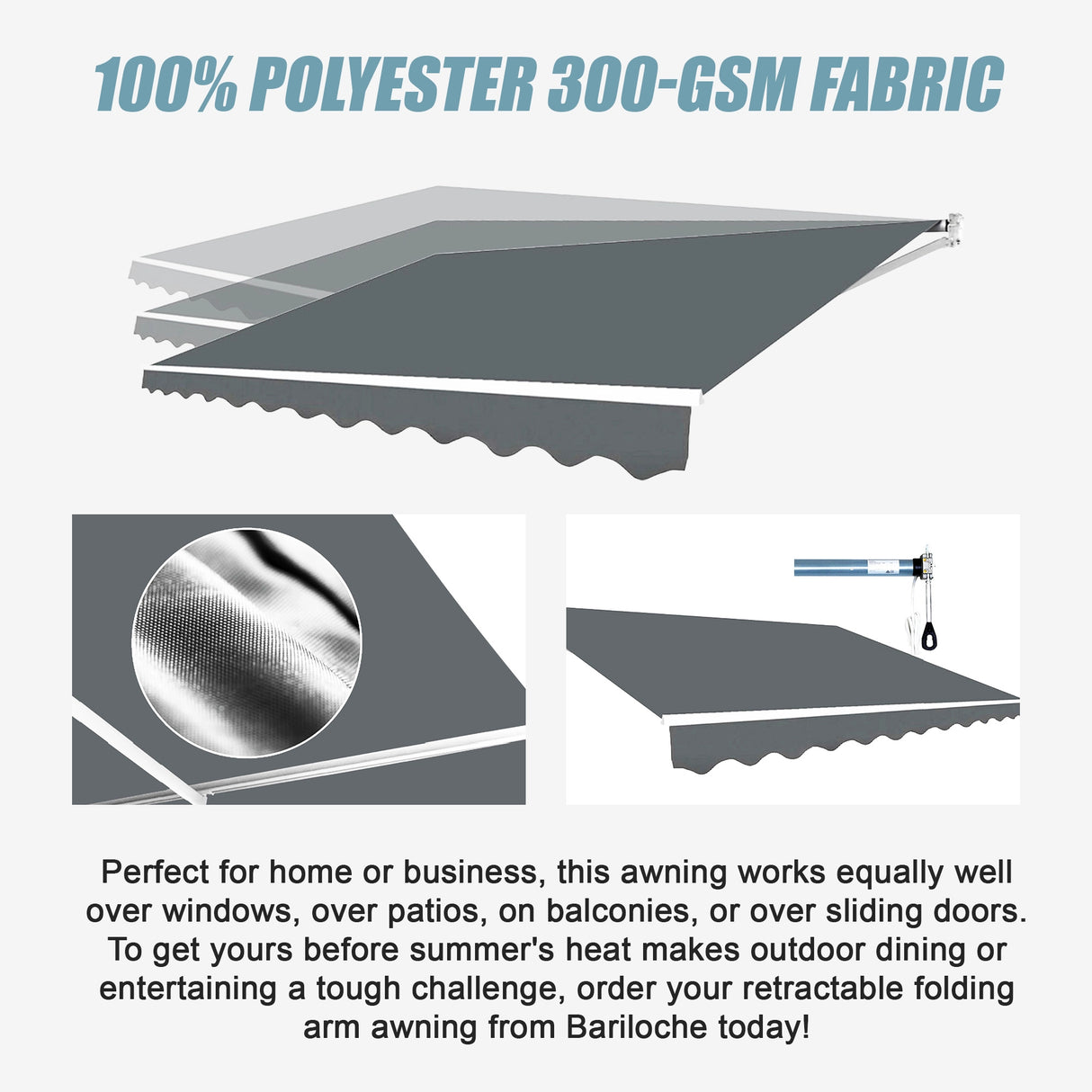 Motorised Outdoor Folding Arm Awning Retractable Sunshade Canopy Grey 5.0m x 3.0m