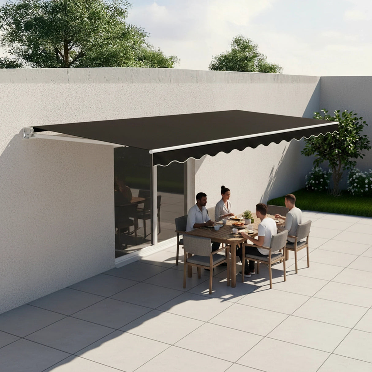 Motorised Outdoor Folding Arm Awning Retractable Sunshade Canopy Black 5.0m x 3.0m