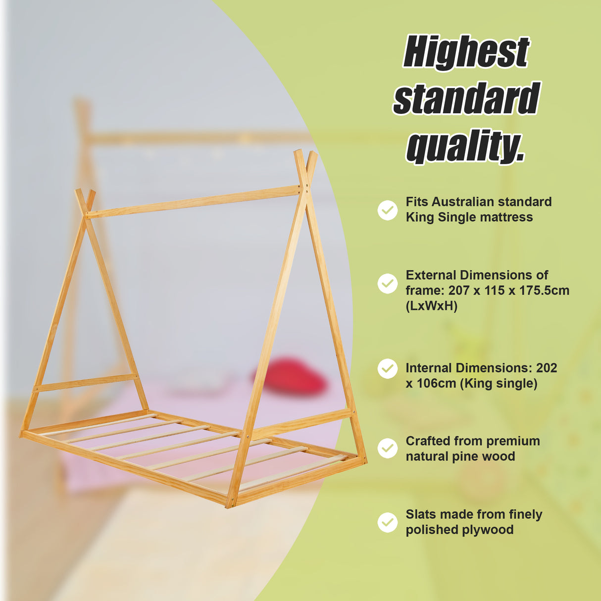 Kids Tent Montessori Toddler Floor Bed Wooden Bedframe