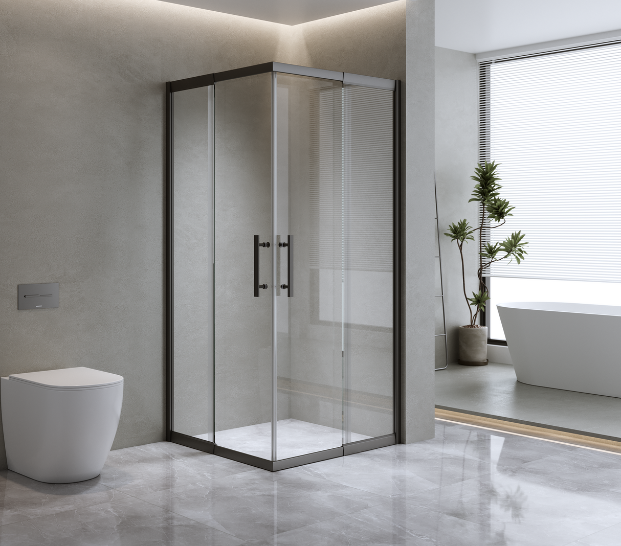 Adjustable 1000x1100mm Double Sliding Door Glass Shower Screen in Black