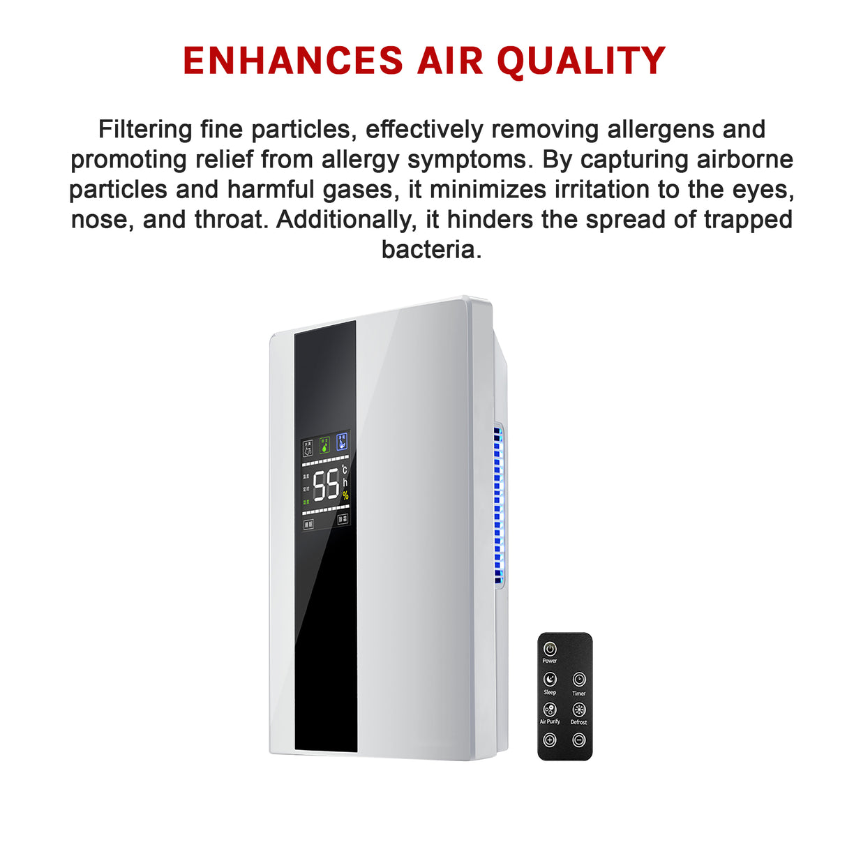 2.2L Dehumidifier Portable Quiet Home Air Dryer for Mould Moisture Damp + Remote