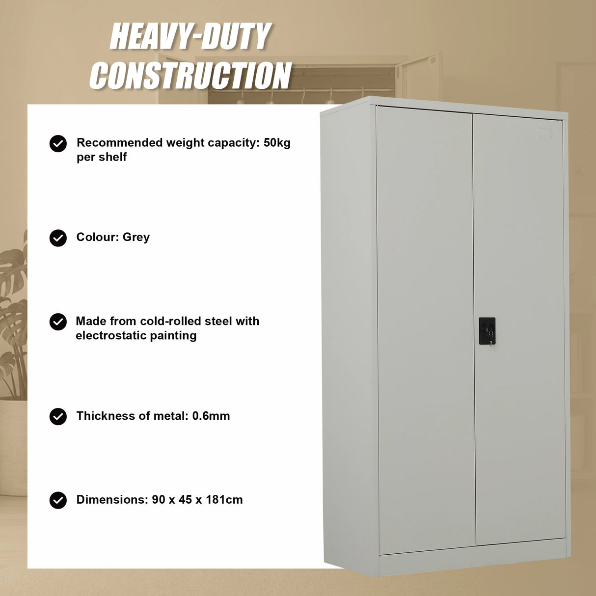 Two-Door Metal Cabinet Shelf Storage for Home Office Gym