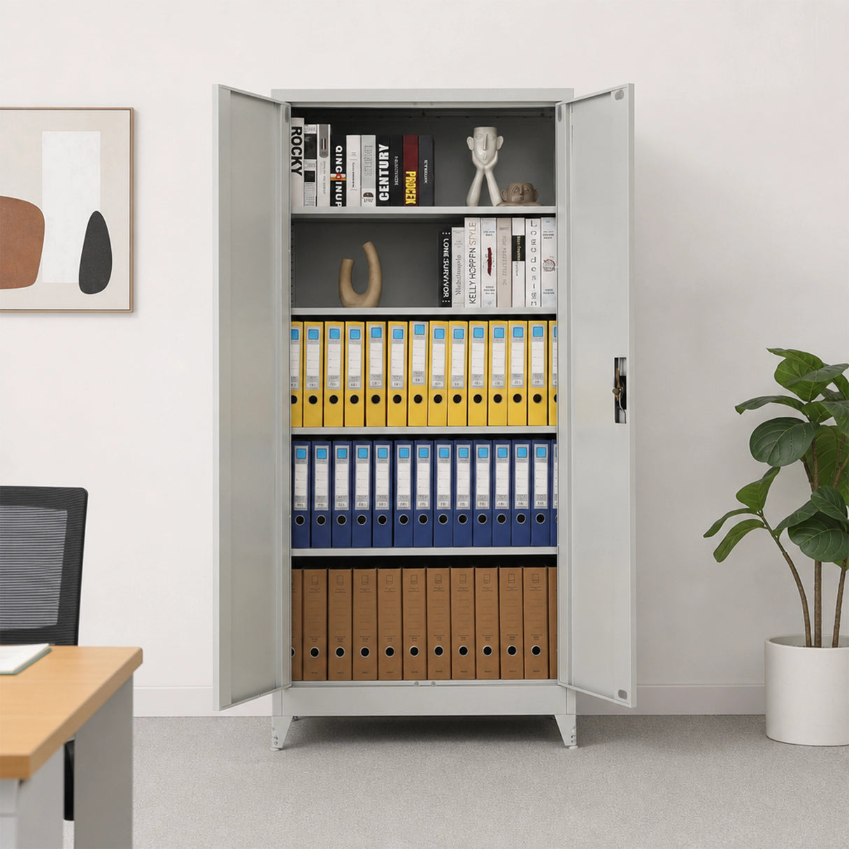 Two-Door Metal Cabinet Shelf Storage for Home Office Gym