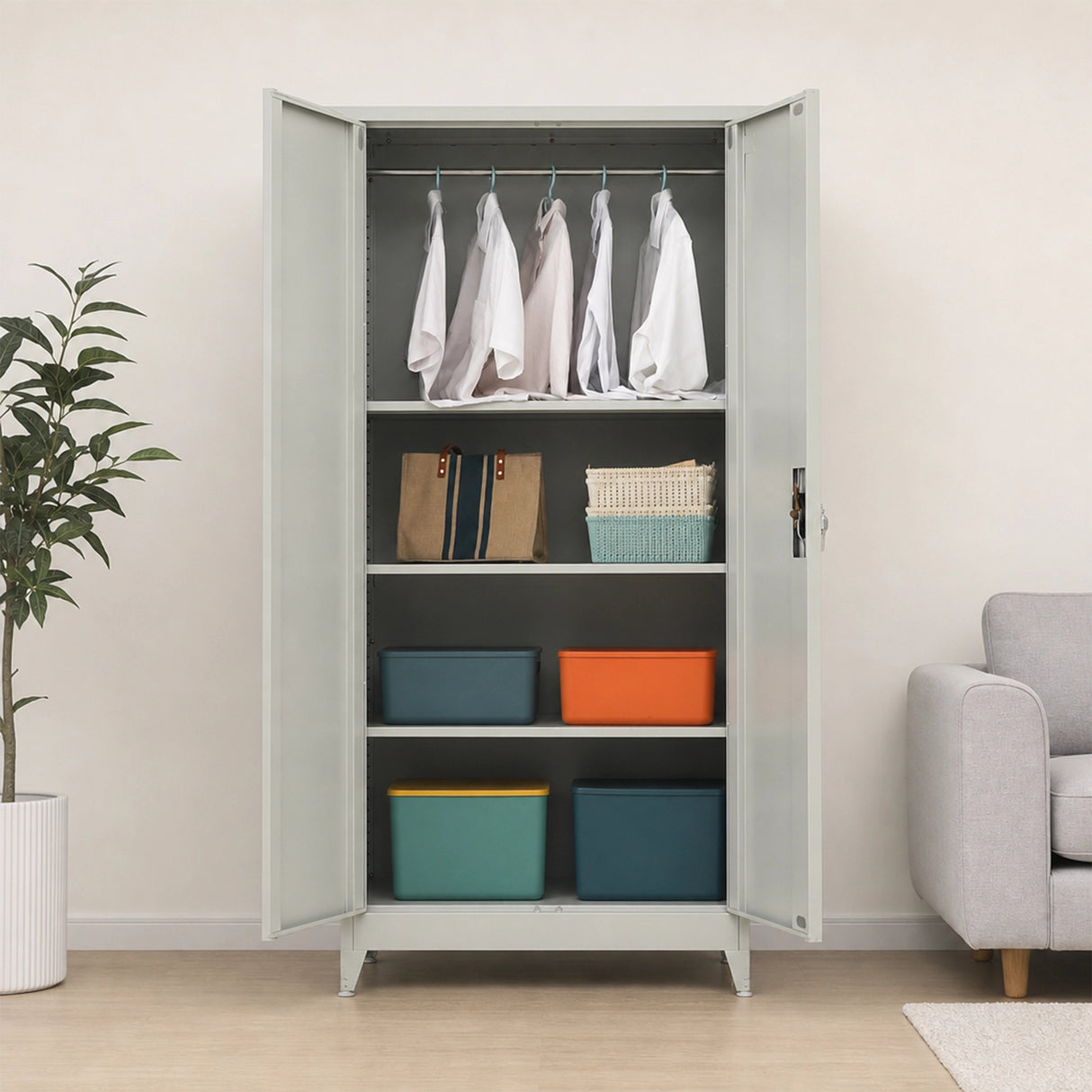 Two-Door Metal Cabinet Shelf Storage for Home Office Gym