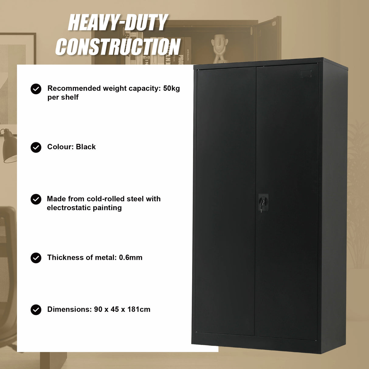 Two-Door Metal Cabinet Shelf Storage for Home Office Gym