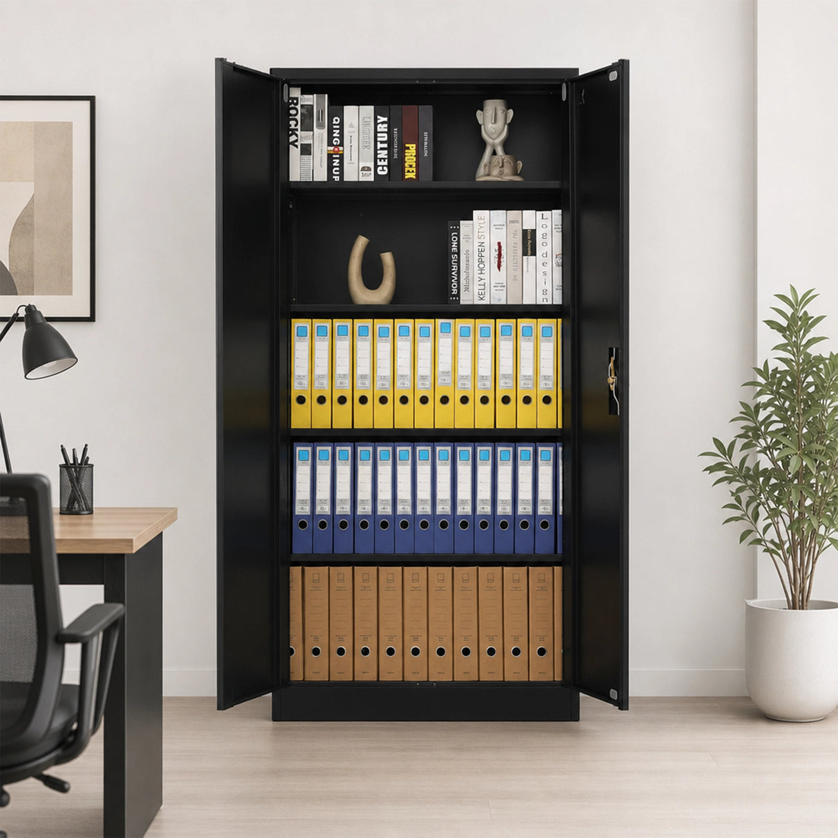 Two-Door Metal Cabinet Shelf Storage for Home Office Gym