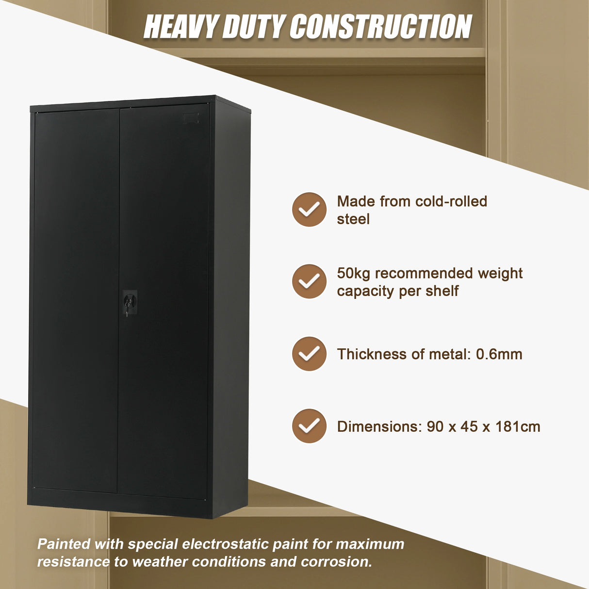 Two-Door Metal Cabinet Shelf Storage for Home Office Gym