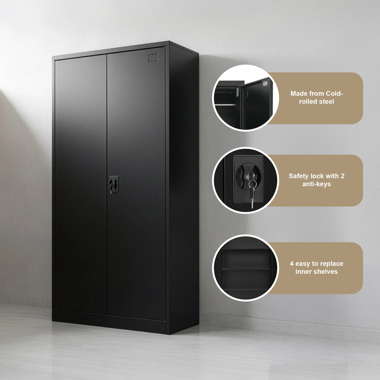 Two-Door Metal Cabinet Shelf Storage for Home Office Gym