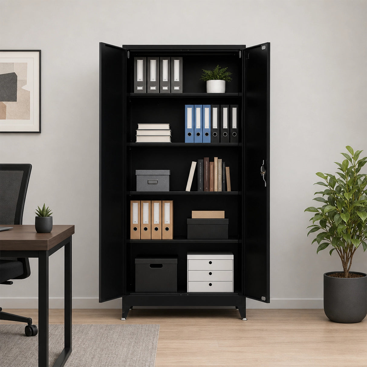 Two-Door Metal Cabinet Shelf Storage for Home Office Gym