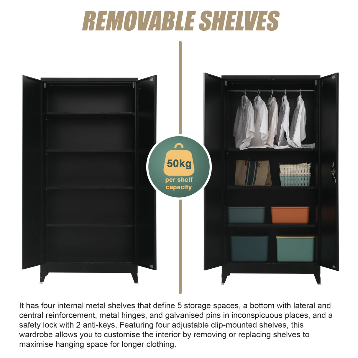 Two-Door Metal Cabinet Shelf Storage for Home Office Gym