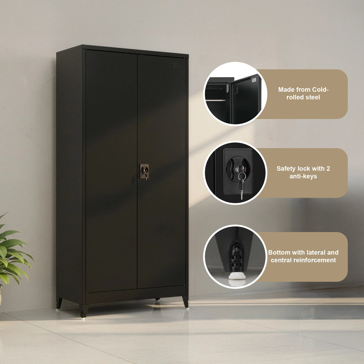 Two-Door Metal Cabinet Shelf Storage for Home Office Gym