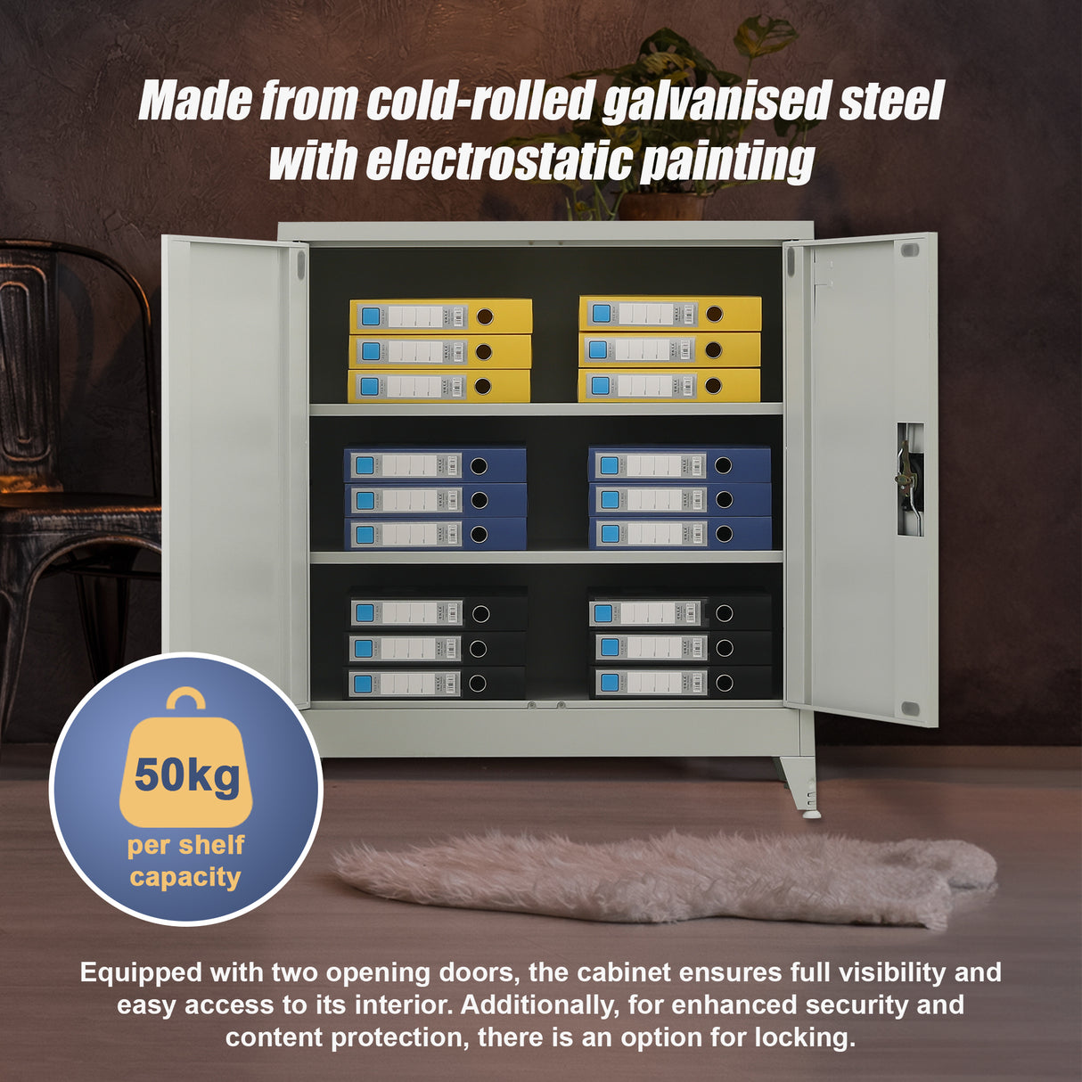 Two-Door Metal Short Cabinet Shelf Storage for Home Office Gym