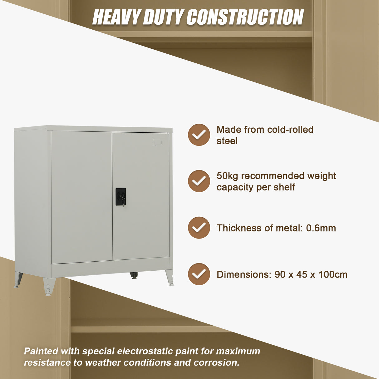 Two-Door Metal Short Cabinet Shelf Storage for Home Office Gym