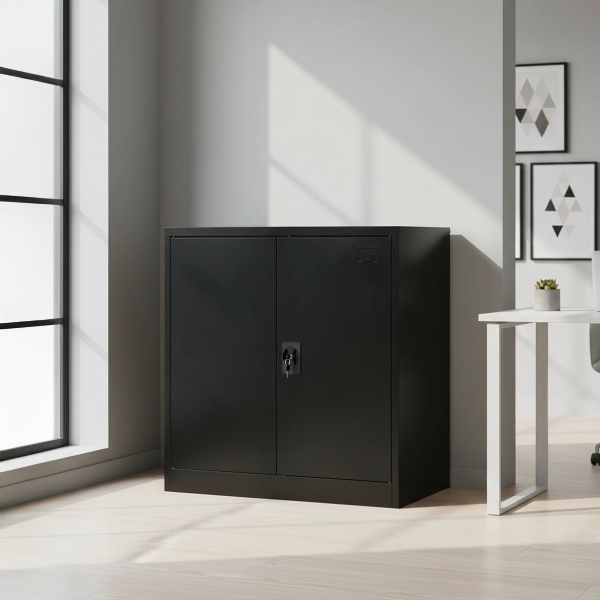 Two-Door Metal Short Cabinet Shelf Storage for Home Office Gym