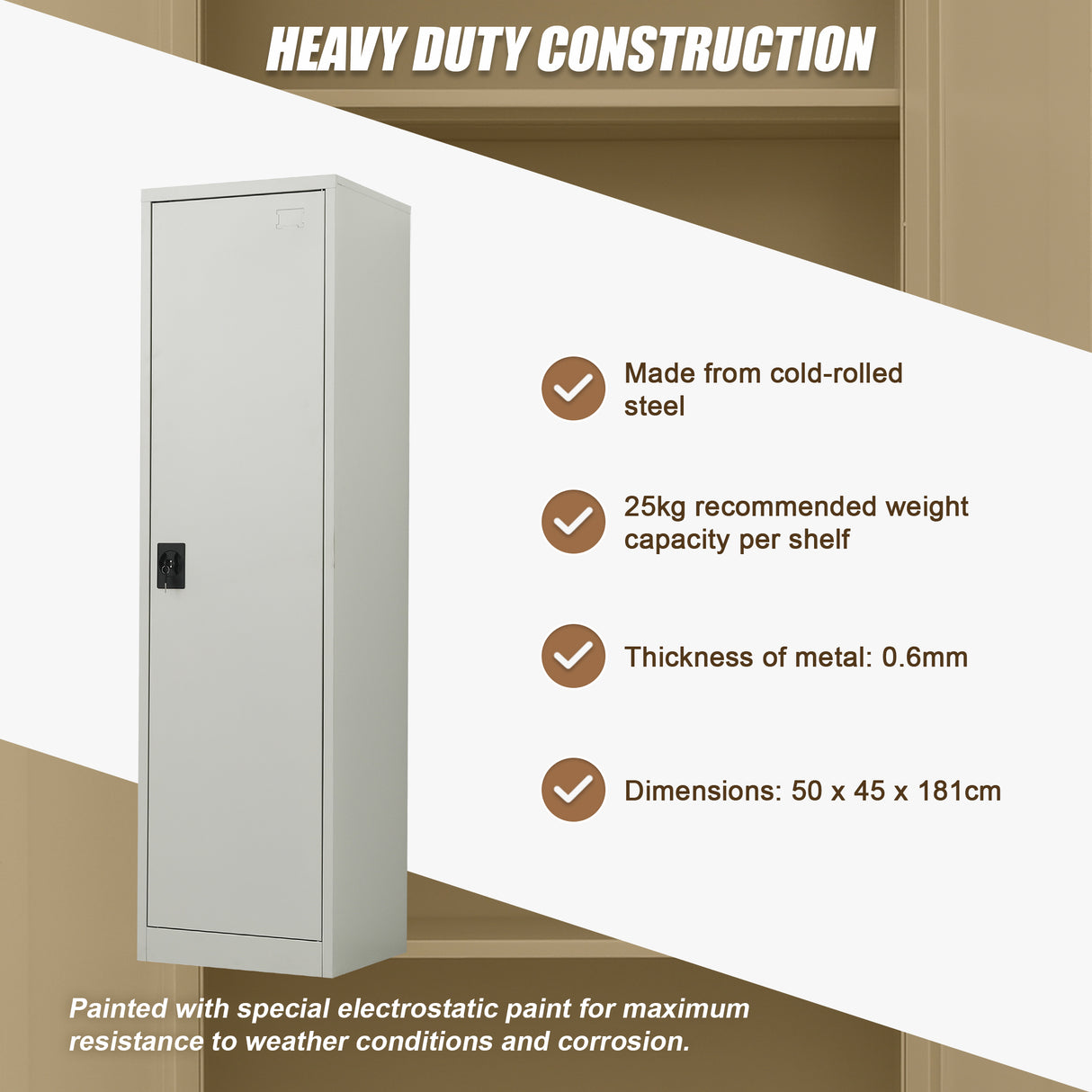Single-Door Metal Tall Cabinet Shelf Storage for Home Office Gym