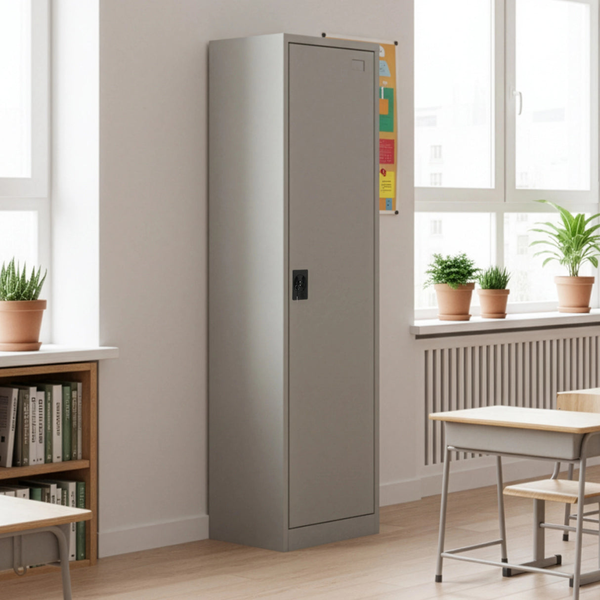 Single-Door Metal Tall Cabinet Shelf Storage for Home Office Gym