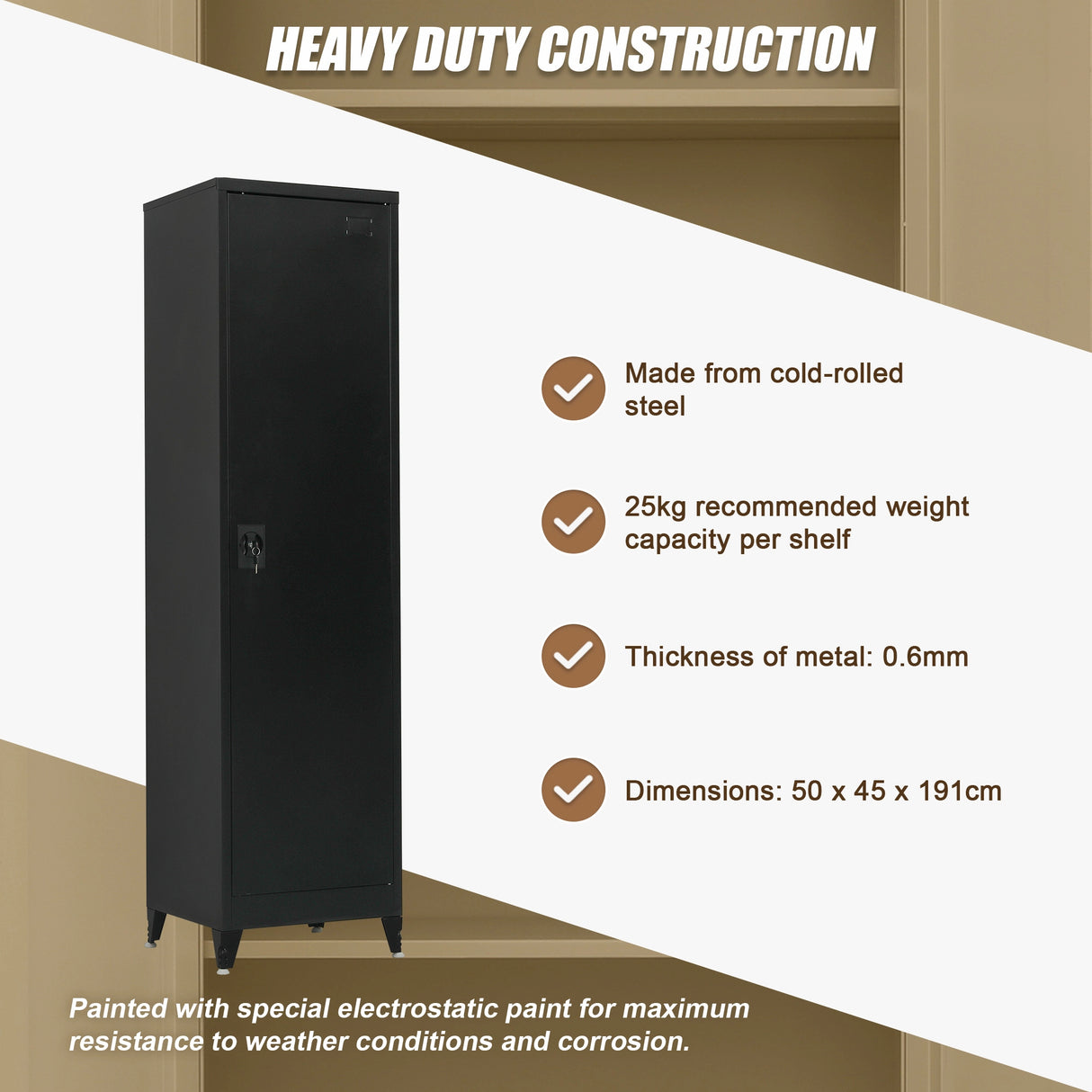 Single-Door Metal Tall Cabinet Shelf Storage for Home Office Gym