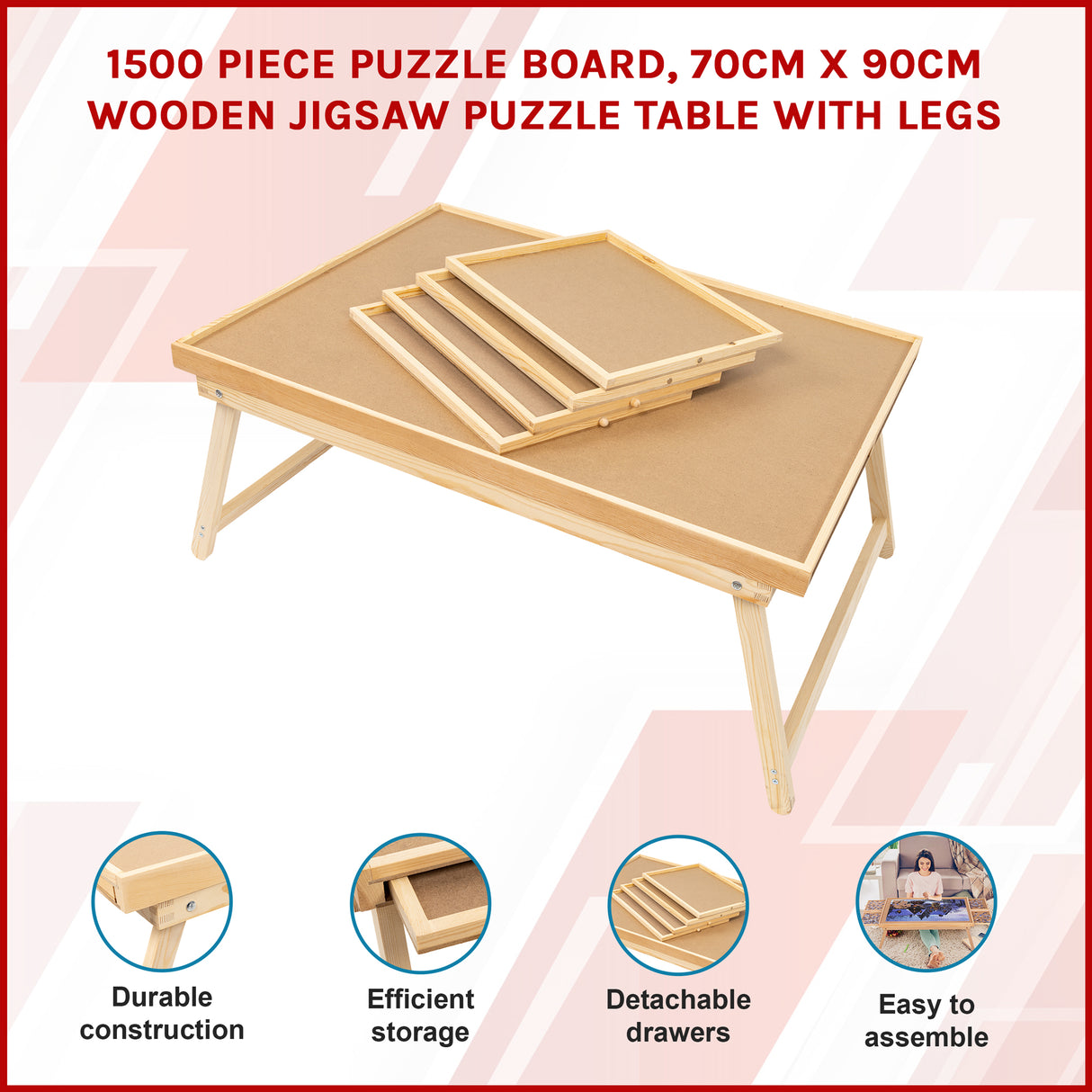 1500 Piece Wooden Jigsaw Puzzle Table – 67x87cm Puzzle Board with Folding Legs