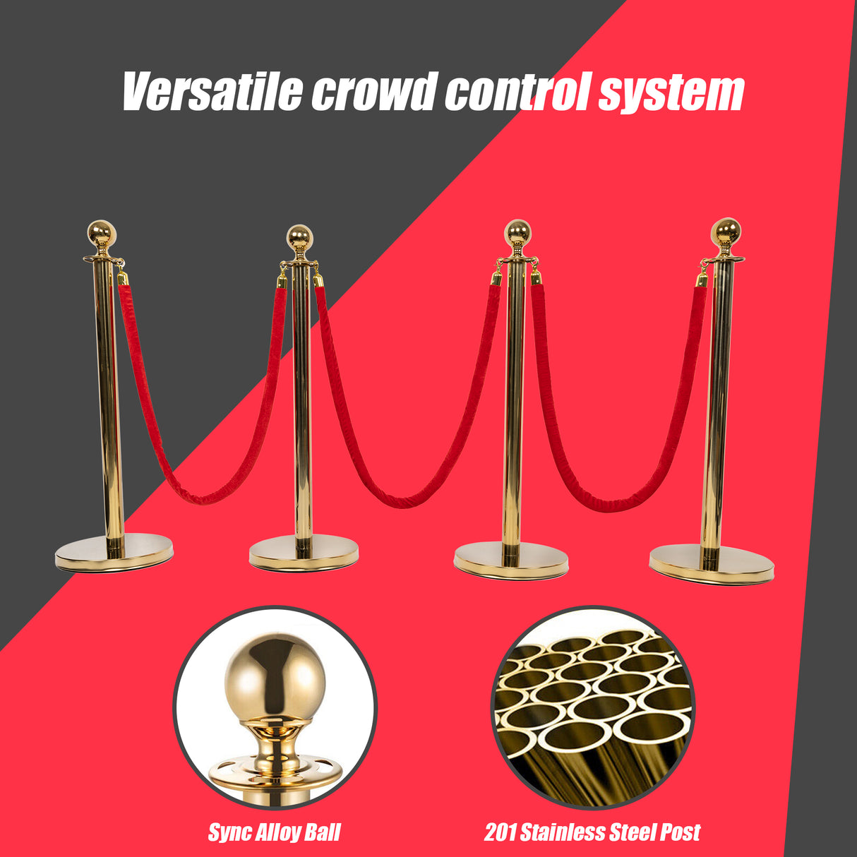 4 x Queue Barriers + 3 Ropes Exhibition Crowd Control Bollards