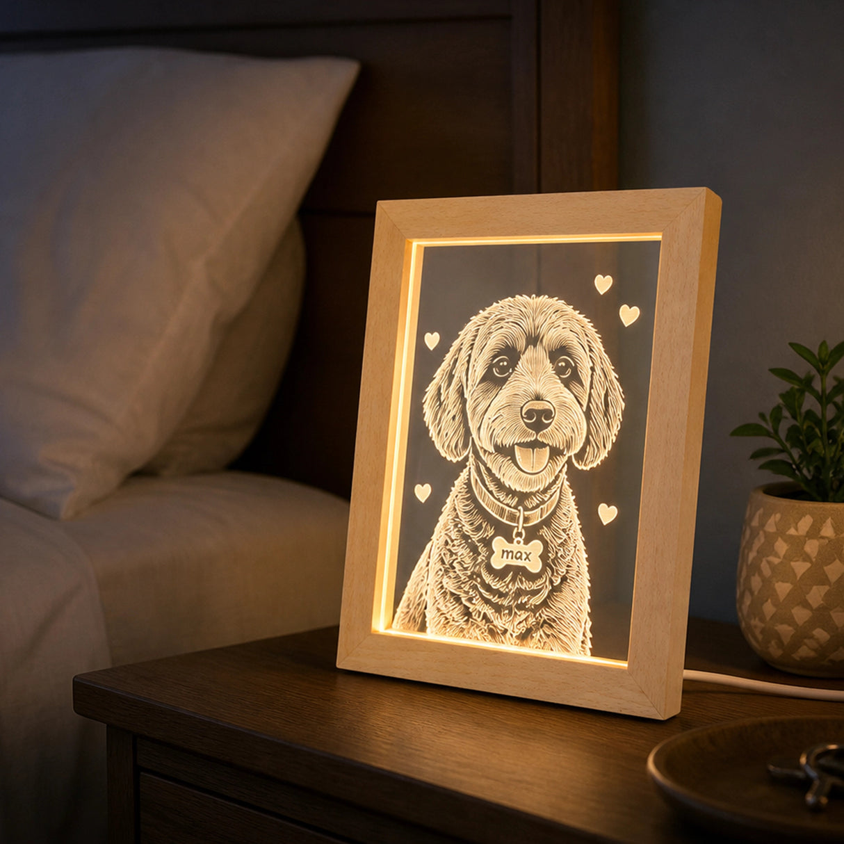 LED Photo Frame + 2 Blanks Laser Engraving Display Night-light Engraver Picture