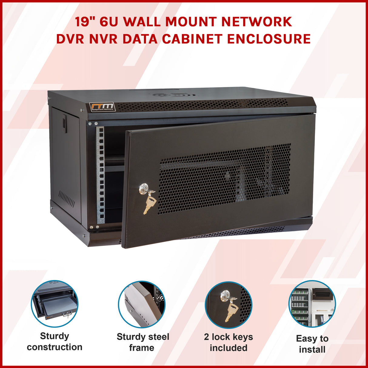 19" 6U Wall Mount Network DVR NVR Data Cabinet Enclosure