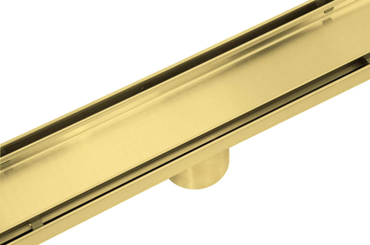 900mm Tile Insert Bathroom Shower Brushed Brass Grate Drain w/ Centre outlet Floor Waste