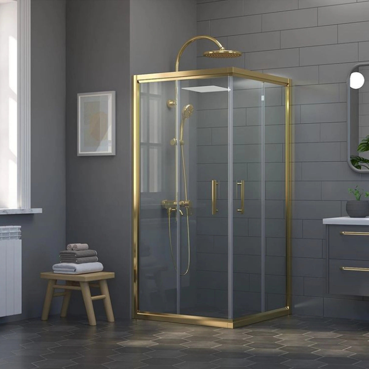 Adjustable 1200x900mm Double Sliding Door Glass Shower Screen in Gold