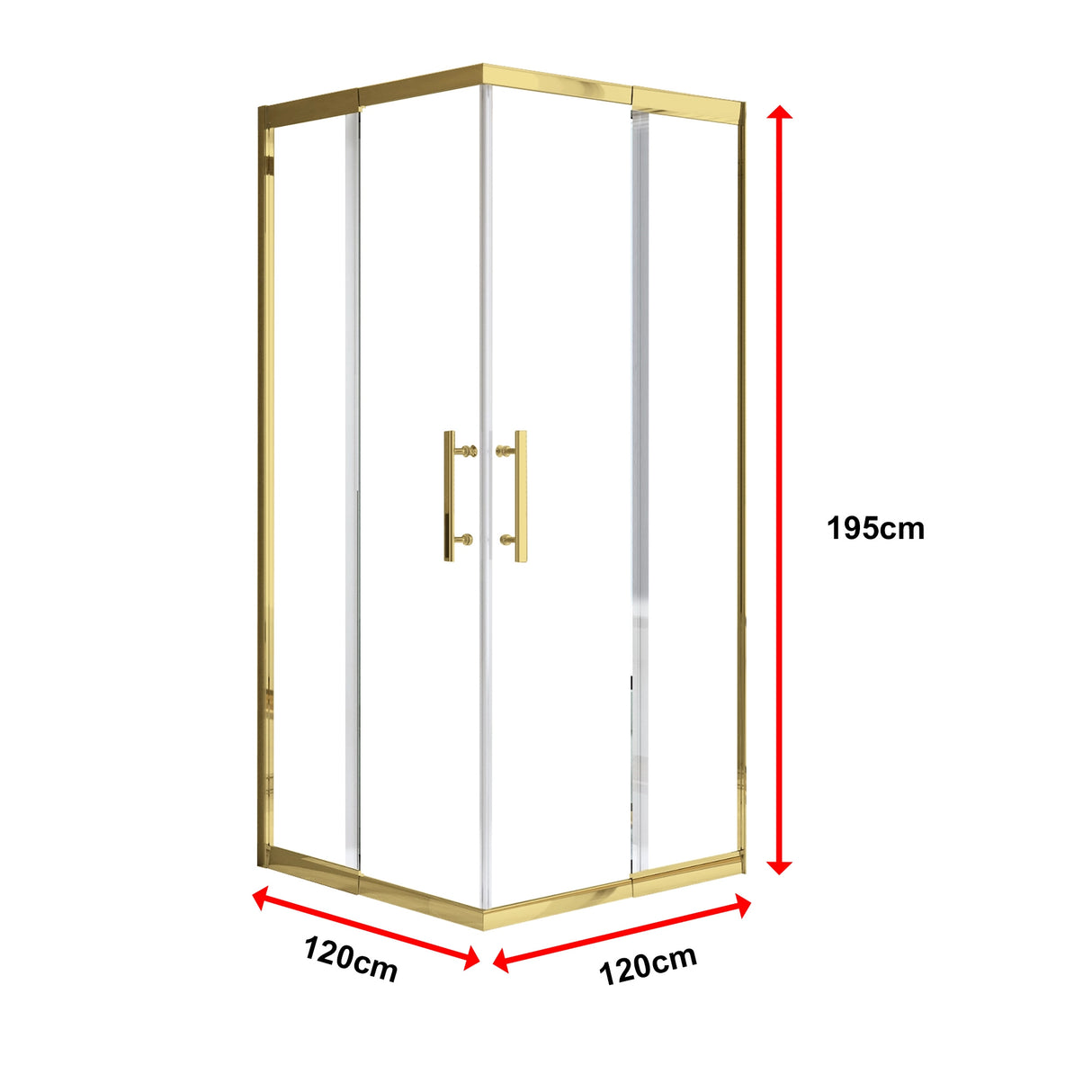 Adjustable 1200x1200mm Double Sliding Door Glass Shower Screen in Gold