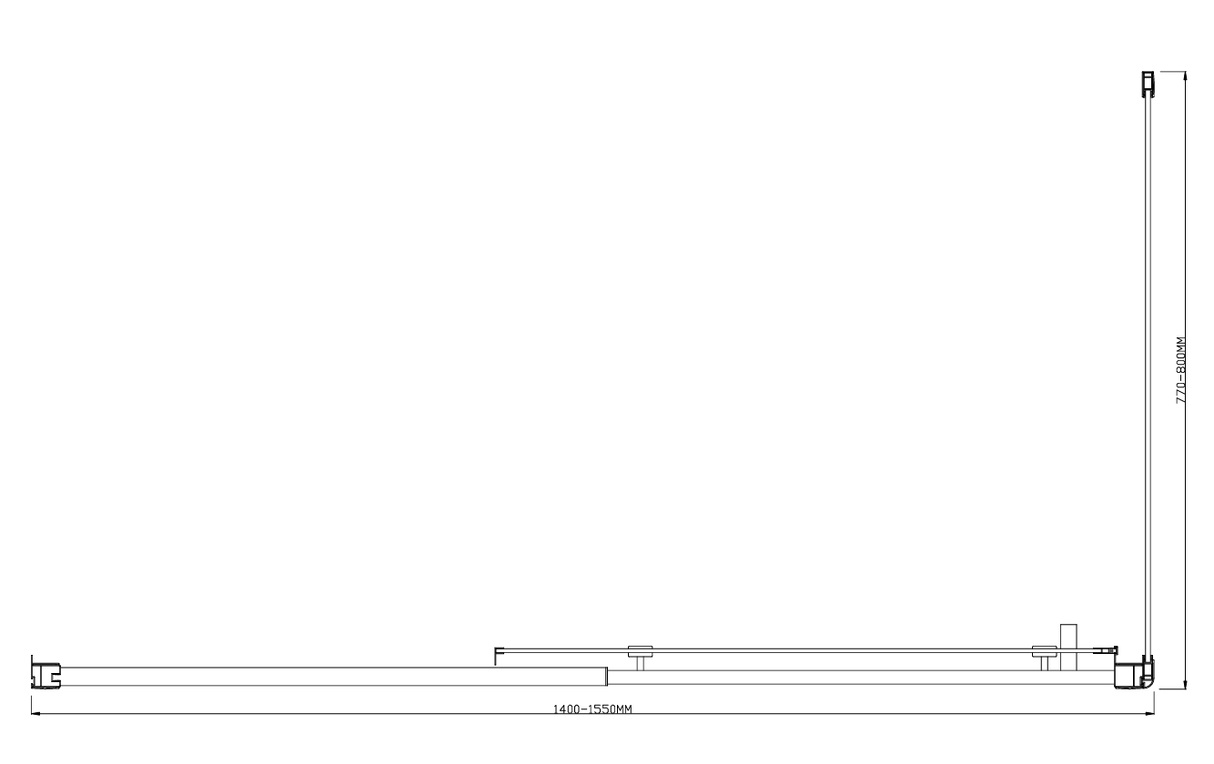 Adjustable 1500x800mm Single Door Corner Sliding Glass Shower Screen in Black