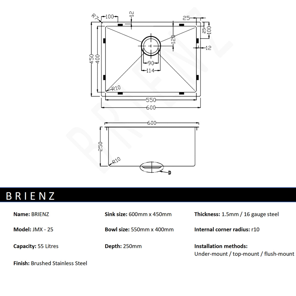 Stainless Steel Sink - 600 x 450mm
