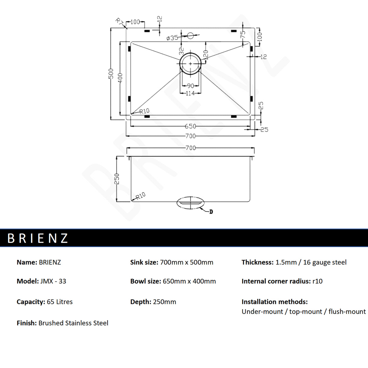 Stainless Steel Sink - 700 x 500mm