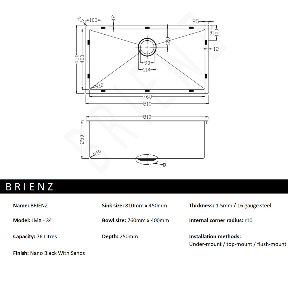 Stainless Steel Sink - 810 x 450mm