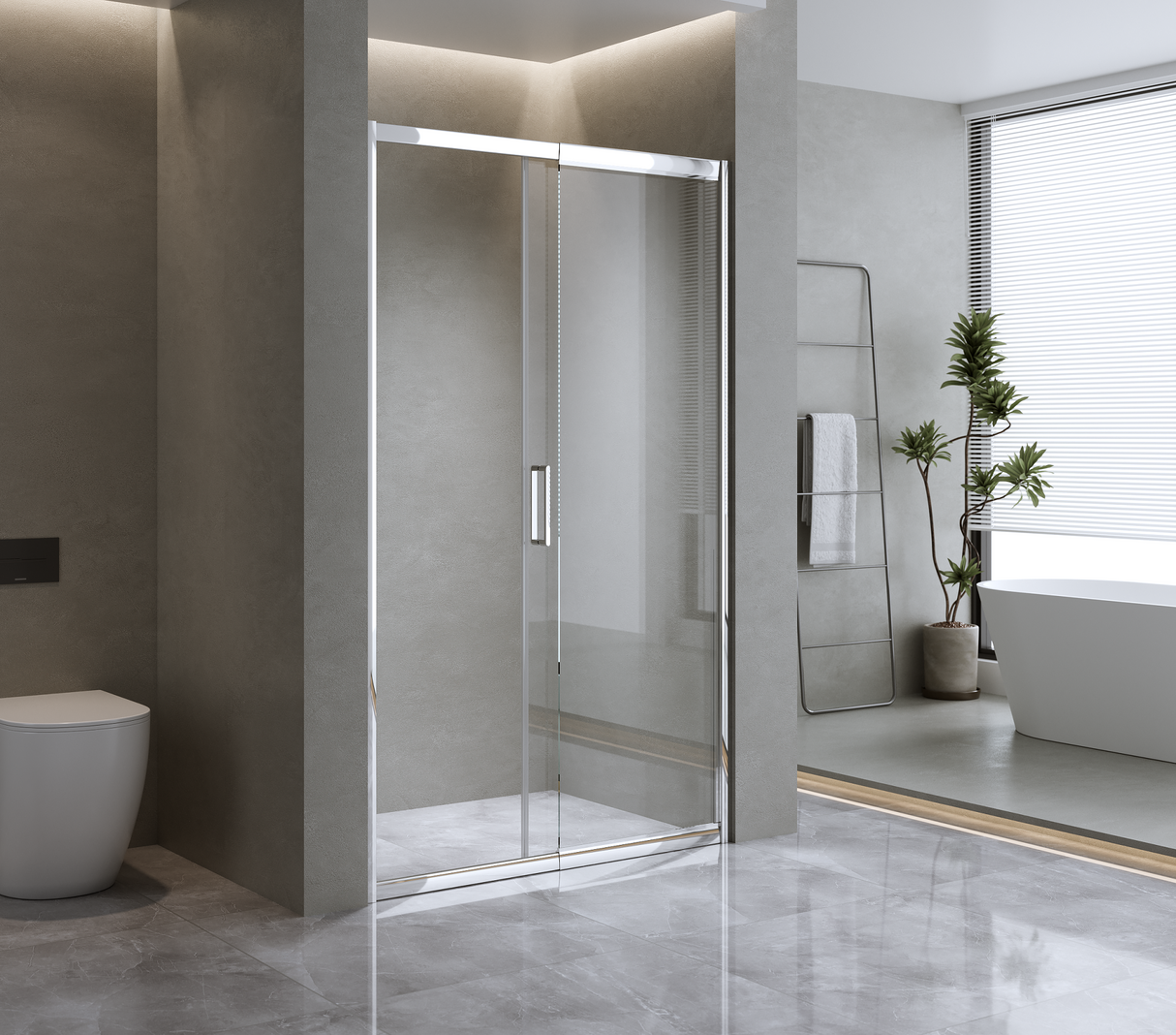 185-200cm Adjustable Wall to Wall Sliding Glass Shower Door in Chrome