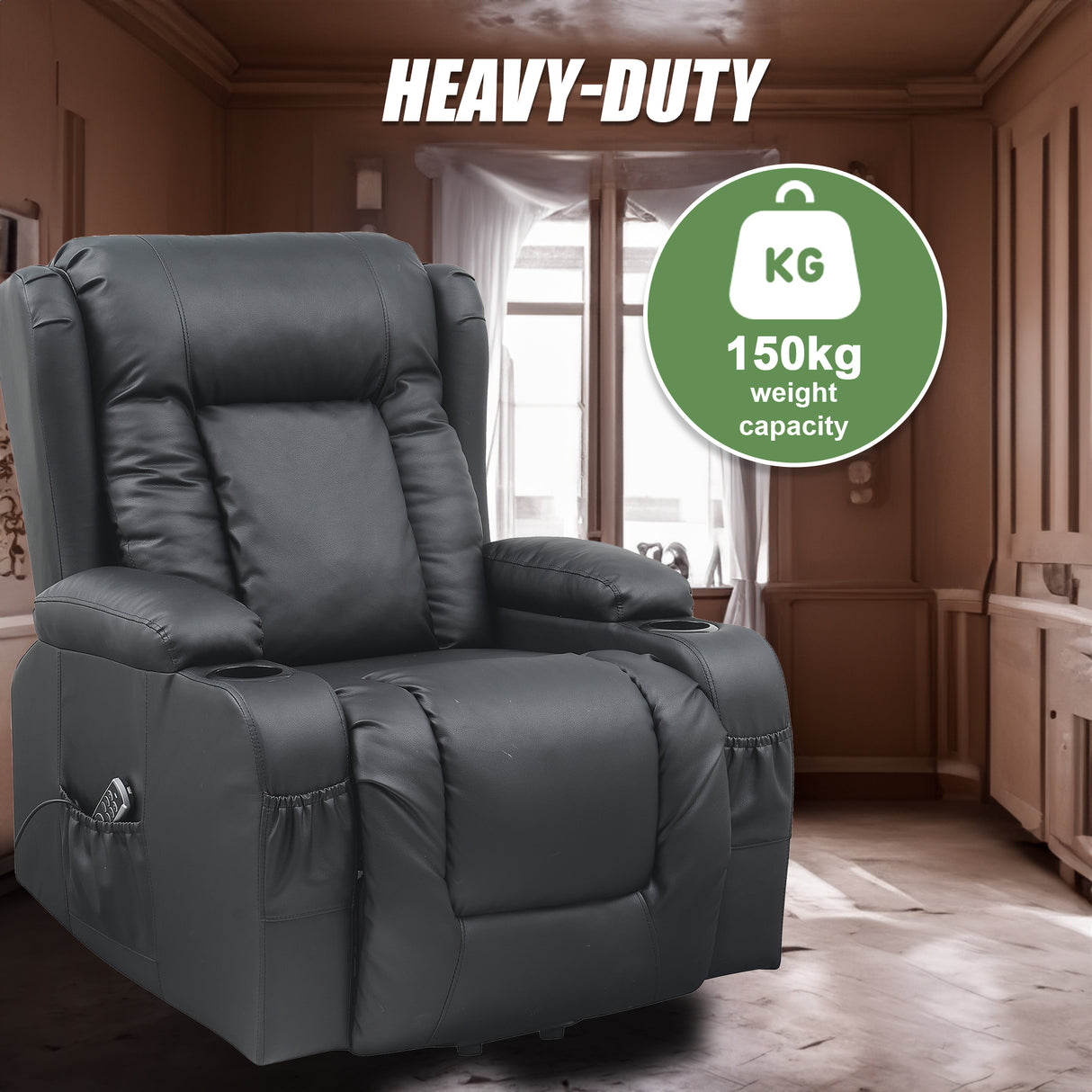 Lift Heated Leather Recliner Electric Massage Chair with USB port