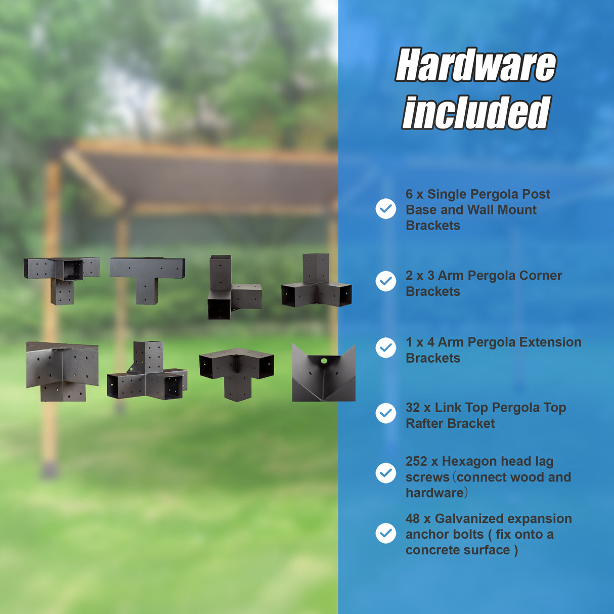 Roof Pergola Gazebo Shed Matte Black Steel Brackets DIY Kits