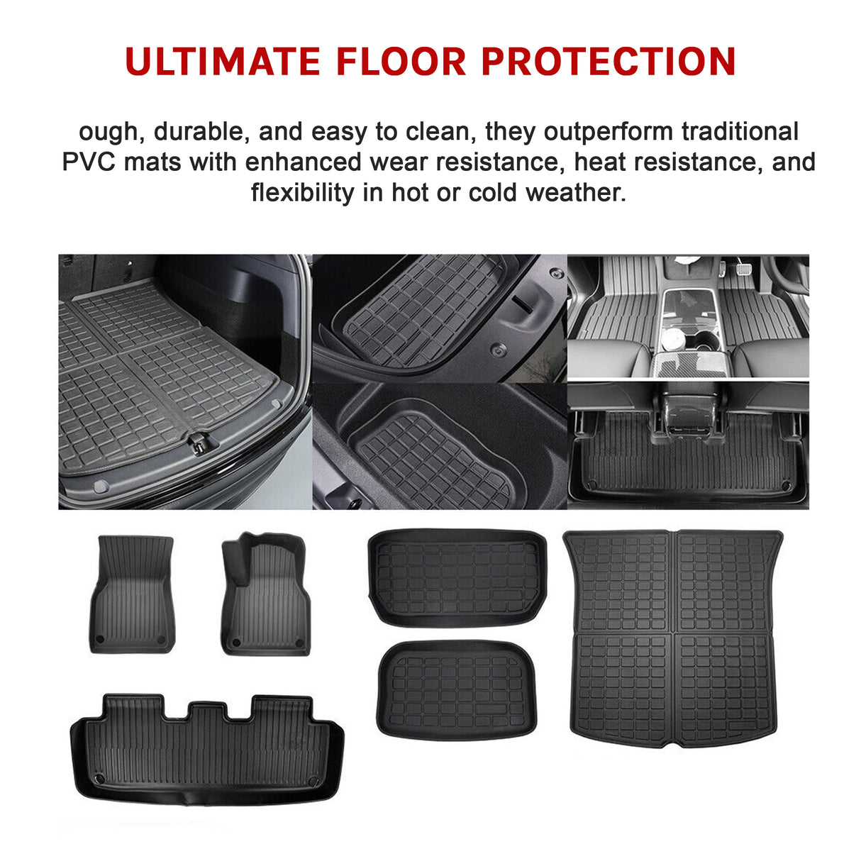 6 piece Tesla Model Y Floor Mats for Front and Rear Trunk Front Passenger and Driver Side